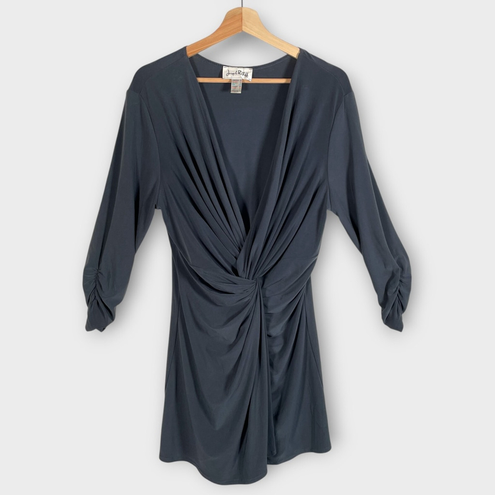 JOSEPH RIBKOFF Twist Front Tunic Mini Dress 14 Pewter Gray Classic NEW